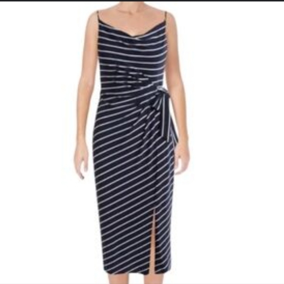 Lauren Ralph Lauren GREEN Label Strappy Midi Dress NEW Navy Blue White Size 10 - Picture 1 of 11